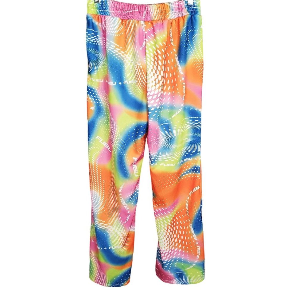 FUBU X Forever 21 Size M Pants Pull-On Wide Leg Rainbow Swirl Logo StreetWear - Picture 3 of 11
